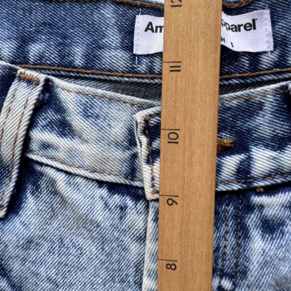 AMERICAN APPAREL Dark Indigo Acid Wash Jeans 30x25 Made in USA Straight Raw Cuff - Picture 13 of 14
